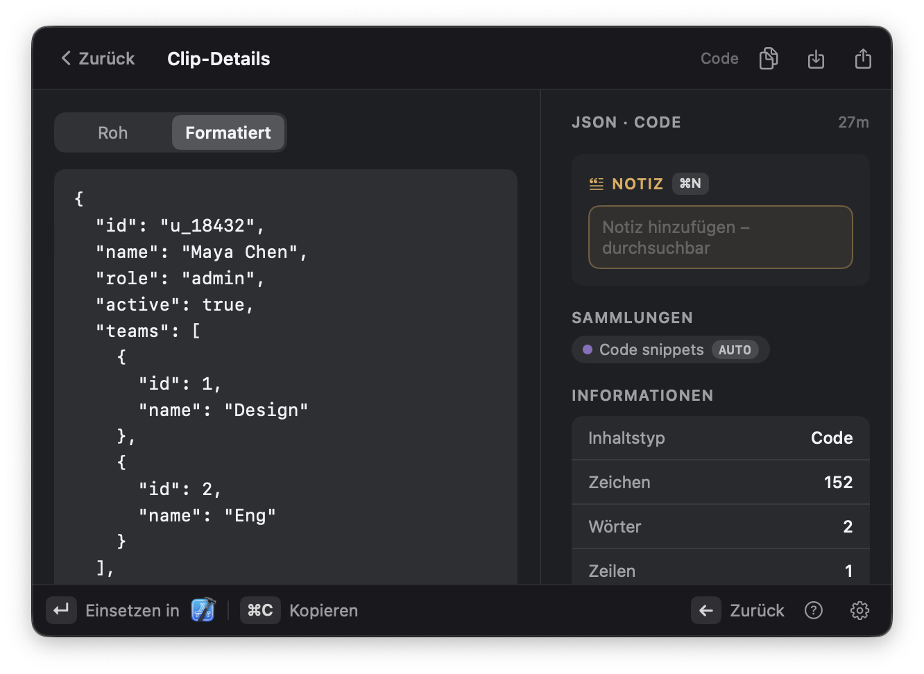 Ein eingebauter JSON-Viewer