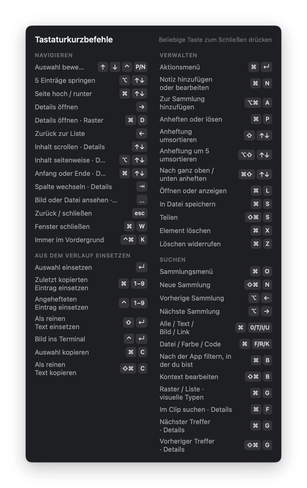 Jede Aktion hat eine Taste
