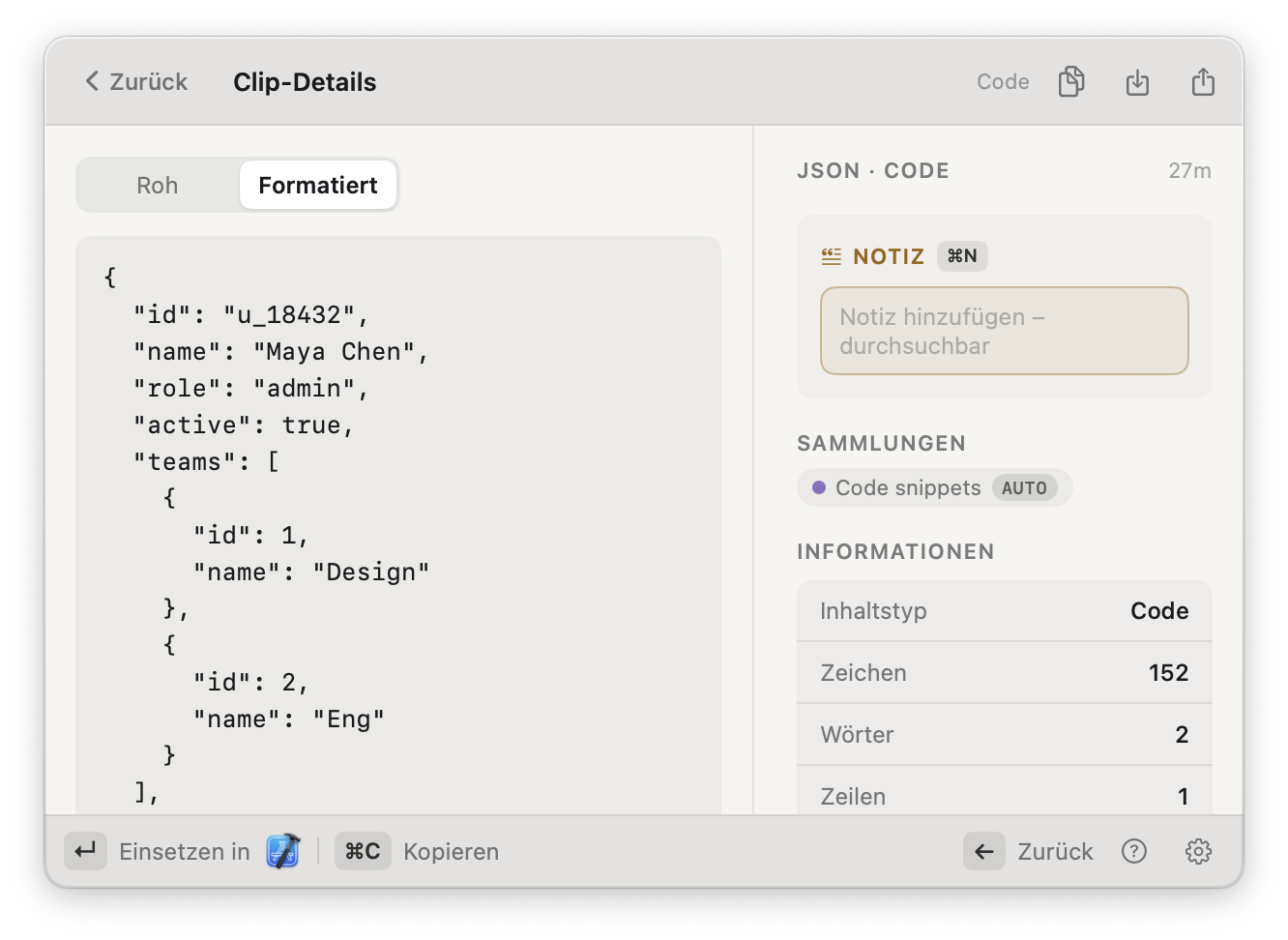 Ein eingebauter JSON-Viewer