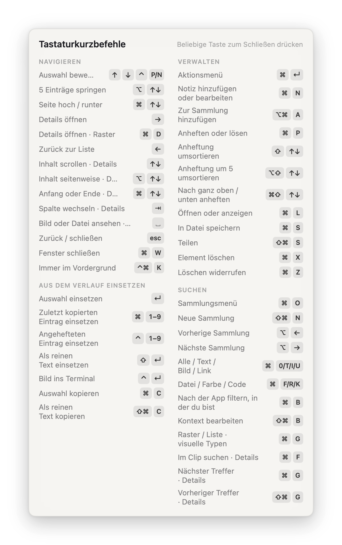 Jede Aktion hat eine Taste
