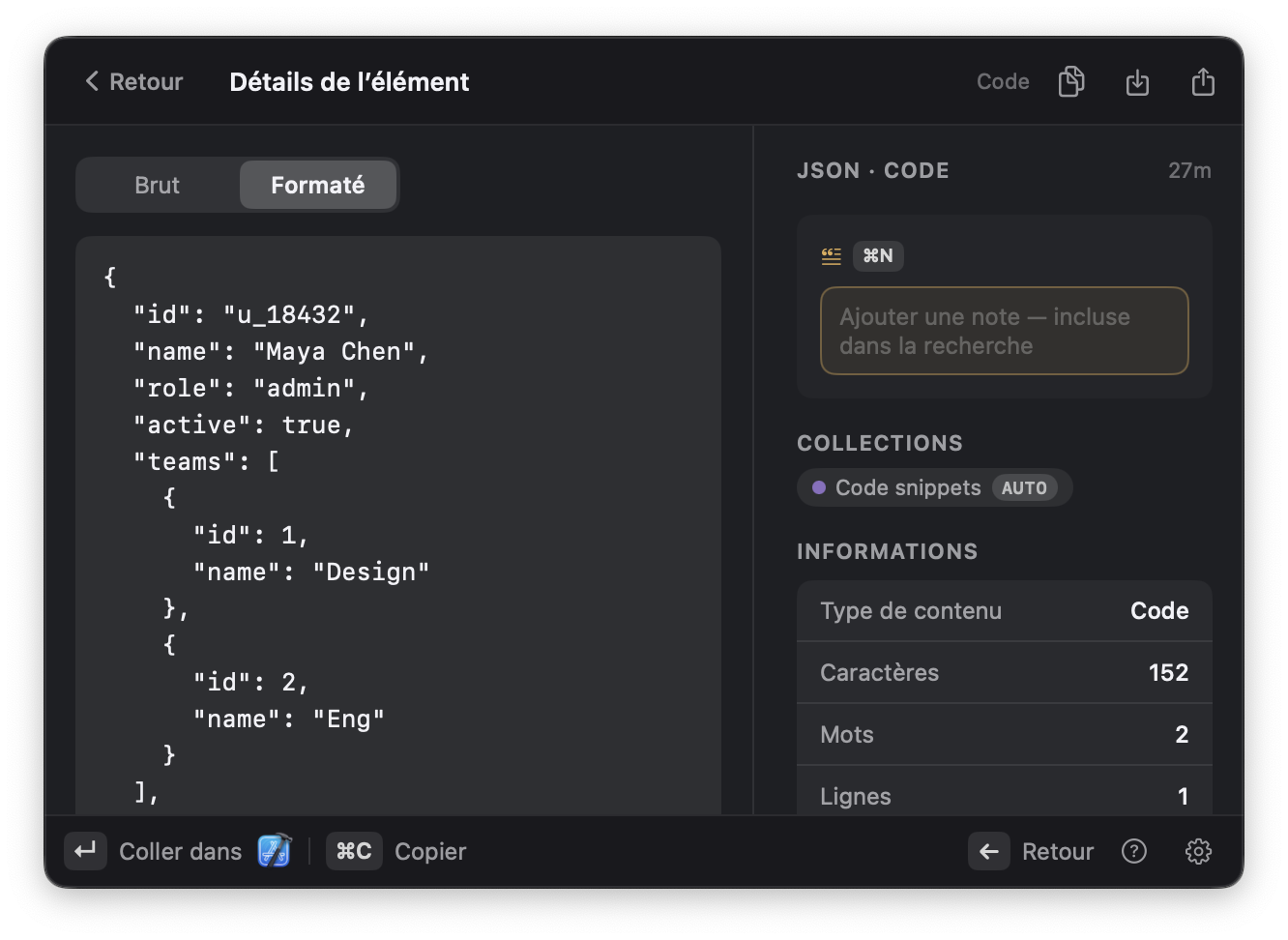 Un visualiseur JSON intégré