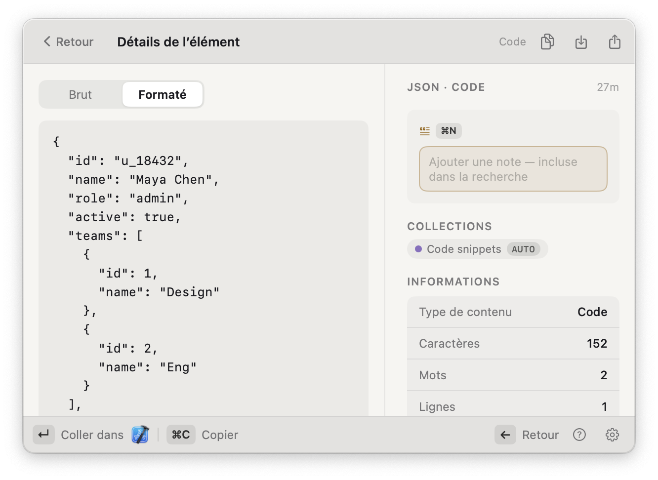 Un visualiseur JSON intégré